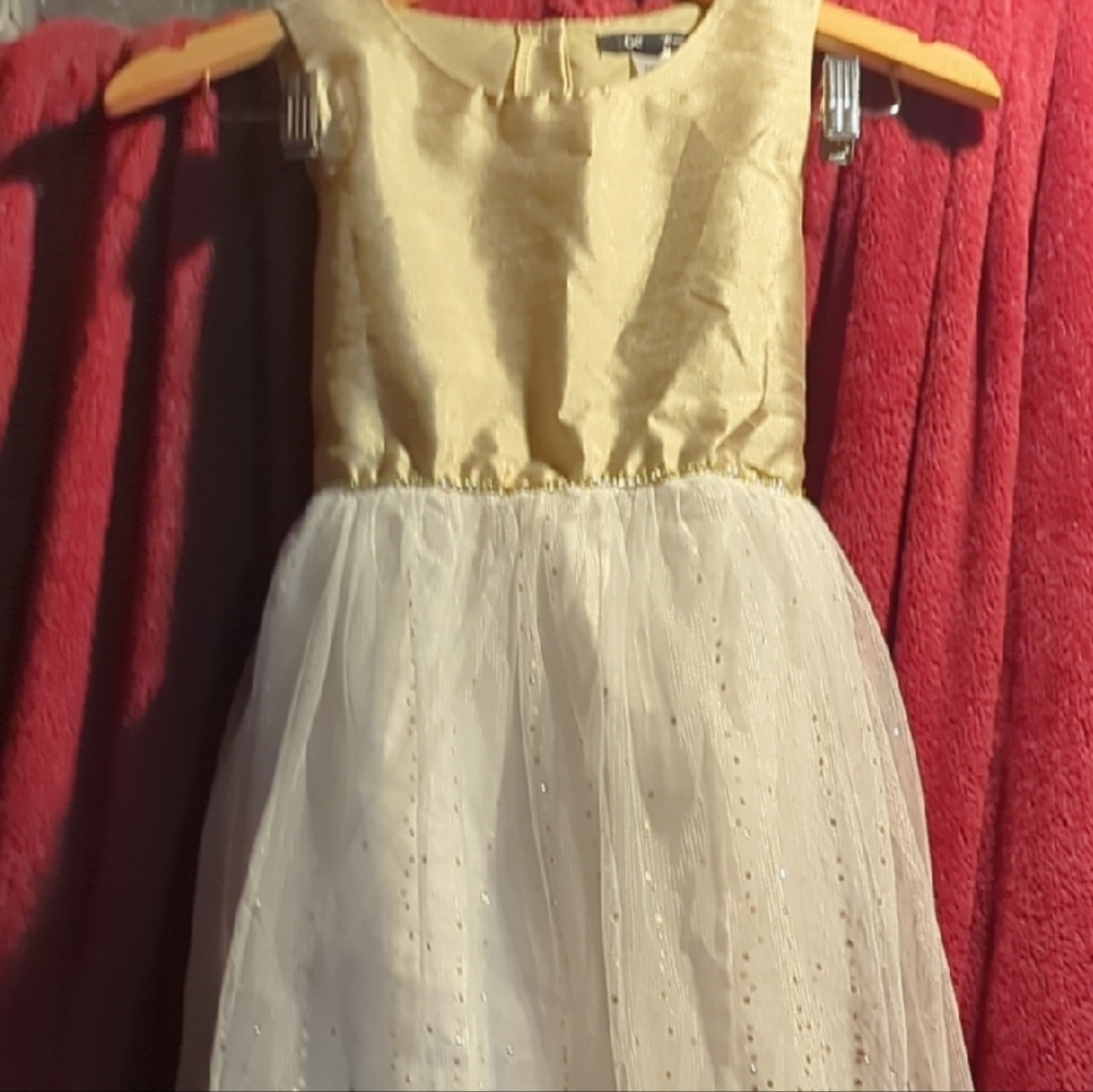 Charming Gold and Cream Kids Formal Dress